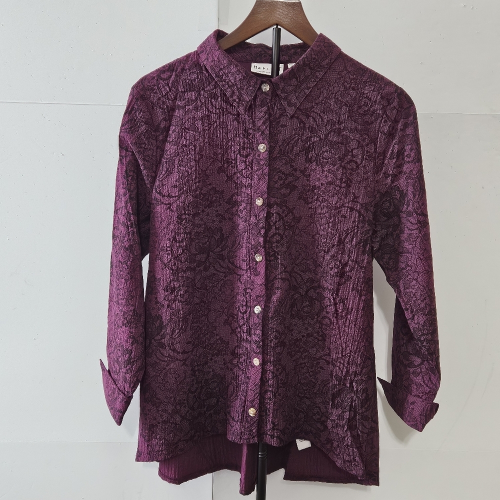 Habitat Size L Clothes To Live In Collard Button Up Women's Long Sleeved Blouse